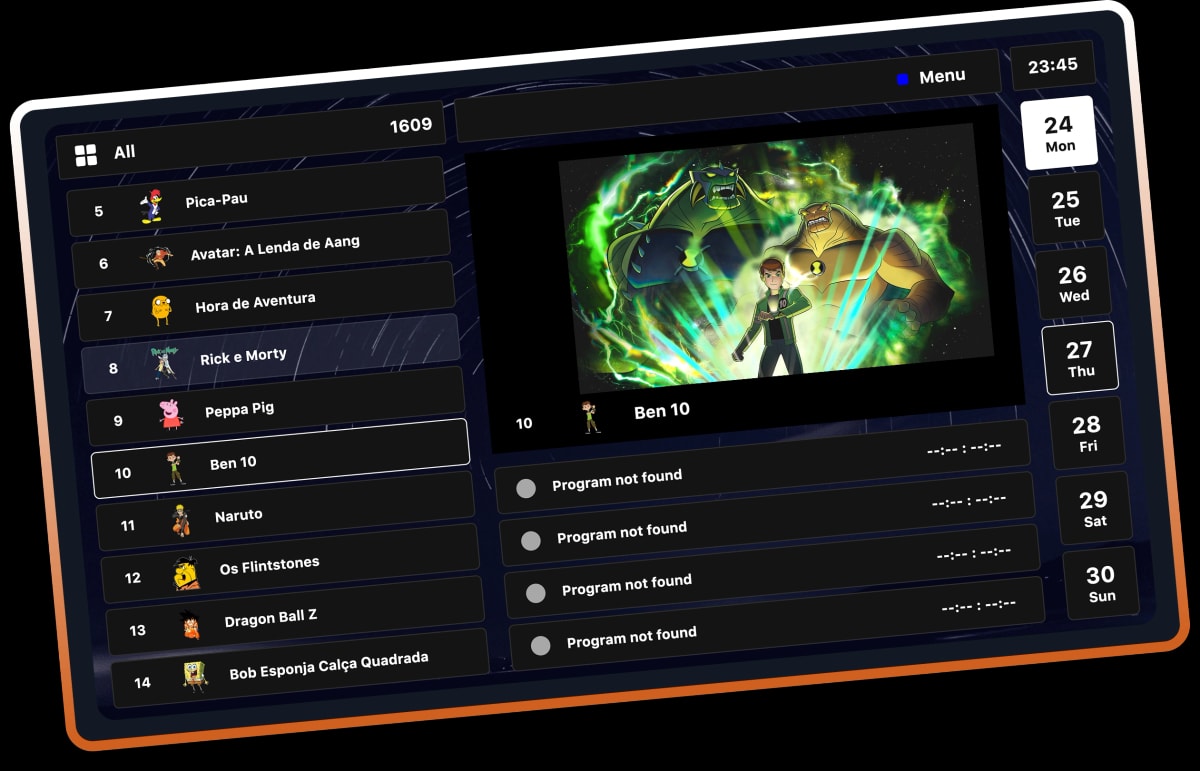 IPTV+ channel guide